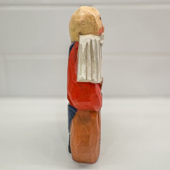 Primitive Folk Art Handcarved Wooden Bald Santa in Overalls-Country Santa-5.25”H - Picture 5 of 8